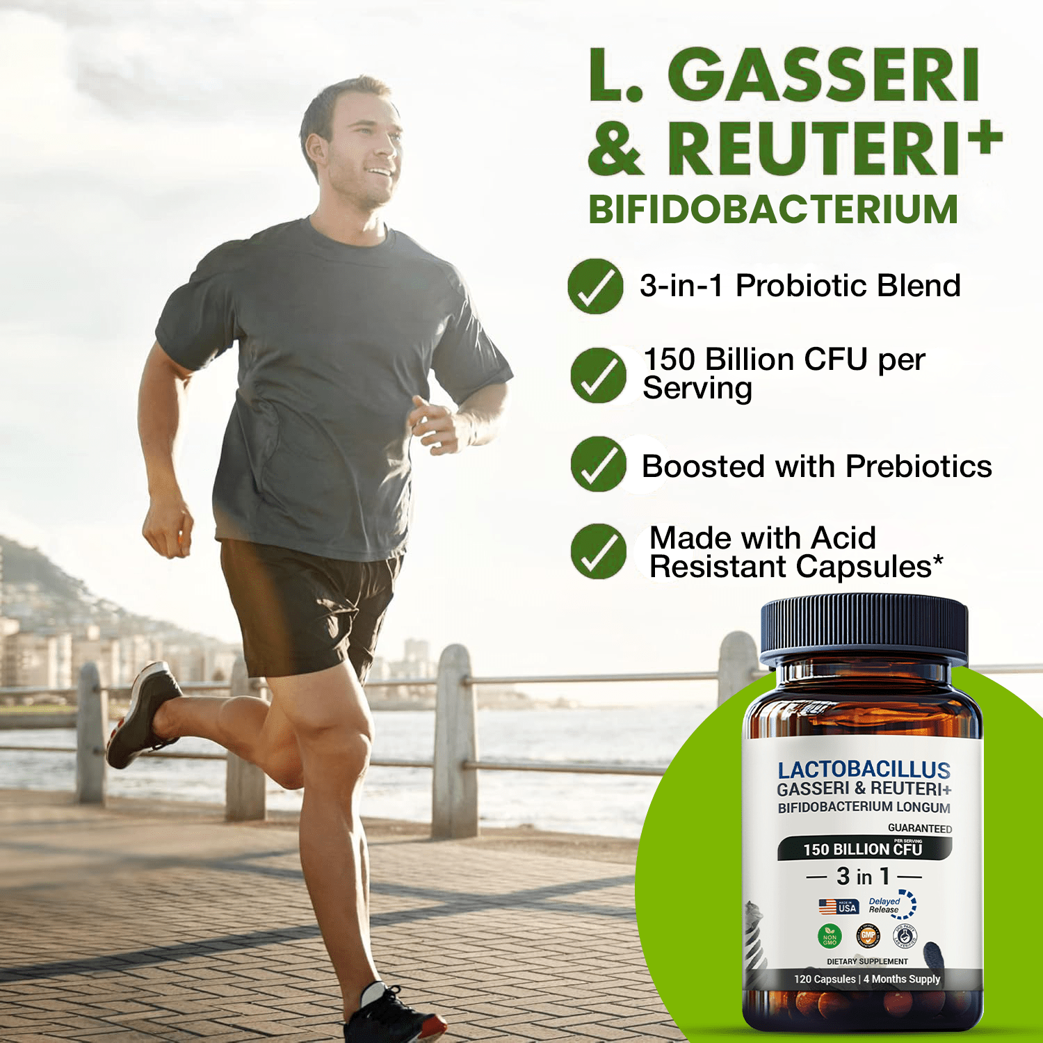 Lactobacillus Reuteri & Gasseri Probiotic - Bifidobacterium Longum - 150B CFU - 120 DR Capsules - Panstellar Shop